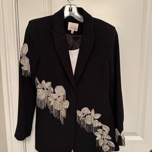 Cinq à Sept Black Blazer with Silver Floral Accents